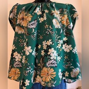 Green Floral Blouse w/ Keyhole Front – Size 2X